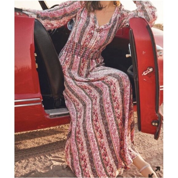 Soft Surroundings Boho Long Sleeve Maxi Dress Women M Earthy Esperanza Hippie - Picture 3 of 12